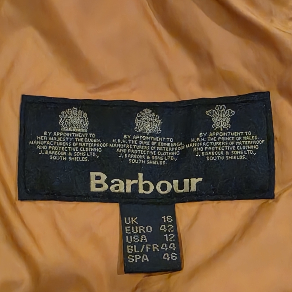 Barbour Olive Green Puffer Jacket with Orange Lining - Picture 6 of 7